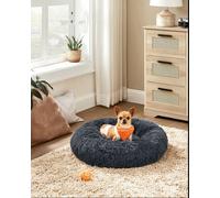 Feandrea Fluffy Calming Donut Dog Bed With Removable, Washable Cover, Dark Grey