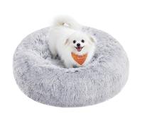 Feandrea Fluffy Dog Bed, Cat Bed, Doughnut Cushion, Washable, Removable Padding in the Centre, Long Plush, 60 cm Diameter, Ombre Grey PGW038G01