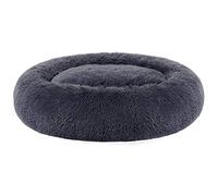 Feandrea Fluffy Dog Bed, Cat Bed, Doughnut Cushion, Washable, Removable Padding in the Centre, Long Plush, 90 cm Diameter, Dark Grey PGW041G02