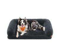 FEANDREA Fluffy Large Dog Bed, Removable Washable Cover,106x80x23cm, Dark Grey