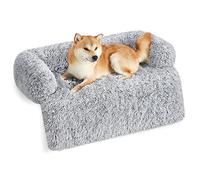 Feandrea FluffyHug Dog Sofa Bed, Cover, Calming Bed, XL for Medium and Large Dogs, 110 x 95 x 18 cm, Grey Ombré PGW223G01