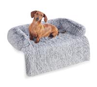 Feandrea FluffyHug Dog Sofa Bed, Dog Sofa Cover, Calming Dog Bed, L, for Medium Dogs, 95 x 85 x 16 cm, Grey Ombr? PGW222G01