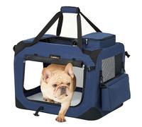 Feandrea Foldable Pet Carrier Bag, Breathable Mesh, 60 x 42 x 42 cm | Portable Cat Dog Travel Carrier, Soft Sided, with Handles, Storage Pockets, Blue and Black, BAX Collection PDC60Z