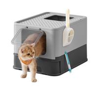 FEANDREA Foldable Pull-out Cat Litter Box, 54.3×42.5×37.8cm, Charcoal Grey and Dove Grey
