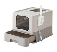 FEANDREA Foldable Pull-out Cat Litter Box, 54.3×42.5×37.8cm, Oatmeal and Warm Grey