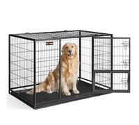 Feandrea Heavy-Duty Dog Crate, 122 x 74.5 x 80.5 cm, Double Removable Door | Dog Cage, Pet Cage, for Large and Medium Dogs, Easy Cleaning, 48", Ink Black, DACK Collection PPD003B01