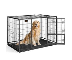 Feandrea Heavy-Duty Dog Crate, 122 x 74.5 x 80.5 cm, Double Removable Door | Dog Cage, Pet Cage, for Large and Medium Dogs, Easy Cleaning, 48", Ink Black, DACK Collection PPD003B01