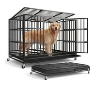 Feandrea Heavy-Duty Dog Crate, 5-Minute Quick Assembly, Foldable Dog Kennel Cage with Lockable Wheels, Double Doors, Escape Proof Fixed Bottom, Ink Black, 122 x 75 x 88 cm PPD035BH01