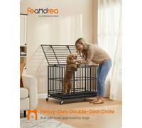 Feandrea Heavy-Duty Dog Crate, 5-Minute Quick Assembly, Foldable Dog Kennel Cage With Lockable Wheels, Ink Black
