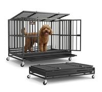 Feandrea Heavy-Duty Dog Crate, 5-Minute Quick Assembly, Foldable Dog Kennel Cage with Lockable Wheels, Double Doors, Escape Proof Fixed Bottom, Ink Black, 93.5 x 59 x 71 cm PPD032BH01