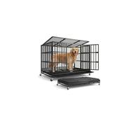 Feandrea Heavy-Duty Dog Crate, 5-Minute Quick Assembly, Foldable Dog Kennel Cage with Lockable Wheels, Double Doors, Escape Proof Fixed Bottom, Ink
