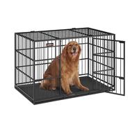 Feandrea Heavy-Duty Dog Crate, Dog Cage, 122 x 75 x 80 cm, for Large Dogs, Dog Kennel with Removable Top Door and Tray, Double Doors, Easy Cleaning, Pet Cage, Ink Black PPD006B01