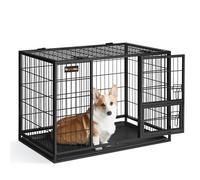 Feandrea Heavy-Duty Dog Crate, Dog Cage, 92.5 x 57.5 x 64 cm, for Small and Medium Dogs, Double Removable Door, Easy Cleaning, Pet Cage, L, Black PPD