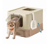 Feandrea Hidden Cat Litter Box, Cat Litter Tray with Hood, Slide-Out Tray, Scoop, Brush, Spacious for Large Cats, Max. Load 15 kg, Anti-Tracking, Anti-Leaking, Sand Beige and Camel Brown PPT001LJ02