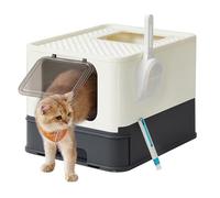 Feandrea Hidden Cat Litter Box, Cat Litter Tray with Hood, Slide-Out Tray, Scoop, Brush, Spacious for Large Cats, Max. Load 15 kg, Anti-Tracking, Anti-Leaking, Beige and Black PPT001W01