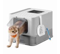 Feandrea Hidden Cat Litter Box, Cat Litter Tray with Hood, Slide-Out Tray, Scoop, Brush, Spacious for Large Cats, Max. Load 15 kg, Anti-Tracking, Anti-Leaking, Light Grey and Dove Grey PPT001GD03