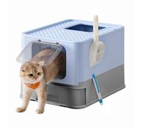 Feandrea Hidden Cat Litter Box, with Hood, Slide-Out Tray, Scoop, Brush | Spacious for Large Cats, 54.3×42.5×37.8cm, Max. Load 15 kg, Anti-Tracking, Anti-Leaking, Pale Blue and Dove Grey PPT001Q01