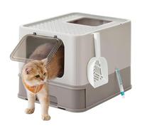 Feandrea Hidden Cat Litter Box, with Hood, Slide-Out Tray, Scoop, Brush | Spacious for Large Cats, 54.3×42.5×37.8cm, Max. Load 15 kg, Anti-Tracking, Anti-Leaking, Tan and Cappuccino Beige PPT001G01