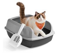 Feandrea High Sided Cat Litter Tray, XL Open Top Litter Box with Scoop, for Kittens, Large Cats, Slate Grey PPT009GN01