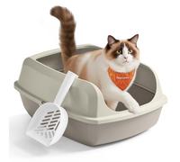 High sided open litter box with scoop for large cats and kittens, Cappuccino Beige / XXL