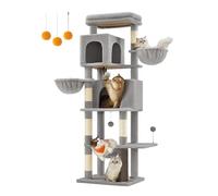 Feandrea Large Cat Tree, 175 cm Tall Cat Tower, Multi-Level Cat Condo with 2 Caves, 2 Baskets, 5 Scratching Posts, Self-Groomer, Perch, Hammock, for Indoor Cats, Dove Grey PCT182G01
