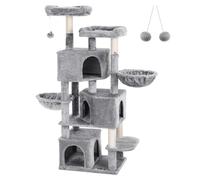 FEANDREA Large Cat Tree with 3 Cat Caves, 164 cm Cat Tower, Light Grey PCT98W
