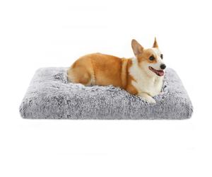 Feandrea Large Dog Bed - Fluffy Anti-Anxiety Crate Mattress, Washable Pillow Cushion, Plush Mat with Anti-Slip Bottom, 95 x 60 cm, Grey Ombr?