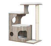 Feandrea Modern Cat Tree, 86 cm with Cat Cave, 3 Perches, Scratching Post and Mat, Removable Washable Plush Cushions, Greige and White