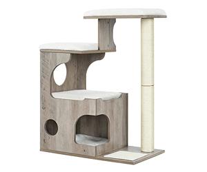 Feandrea Modern Cat Tree, 86 cm with Cat Cave, 3 Perches, Scratching Post and Mat, Removable Washable Plush Cushions, Greige and White