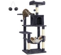 FEANDREA Multi-Level Plush Cat Condo, 55x45x143cm, Smoky Grey