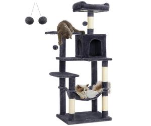 Feandrea Multi-Level Plush Cat Condo, 55x45x143cm, Smoky Grey