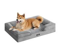 Feandrea Orthopaedic Dog Sofa Bed, L Dog Bed with Raised Sides, Egg Crate Foam, Removable and Washable Cover, Non-Slip Bottom, Water-Resistant Lining, Dove Grey, 89 x 63 x 16 cm PGW322GD01