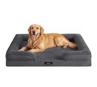 Feandrea Orthopaedic Dog Sofa Bed, XL, Raised Sides, Non-Slip Bottom | Sponge, Removable and Washable Cover, Water-Resistant Lining, Slate Grey, 112 x 81 x 17 cm, BLOMFY Collection PGW324GN01