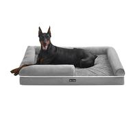 Feandrea Orthopedic Dog Bed, Dog Sofa with Sides, Removable Washable Cover, 120 x 85 x 18 cm, Non-Slip Bottom, Light Grey PGW078G02V1
