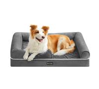 Feandrea Orthopedic Dog Bed, Dog Sofa with Sides, Removable Washable Cover, 91 x 68 x 18 cm, Non-Slip Bottom, Light Grey PGW076G02V1