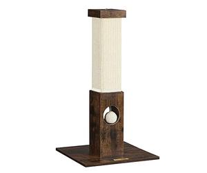 Feandrea PCA021X01 Cat Scratching Post, 10 cm Thick Post, Natural Sisal Rope Scratching Post, 73 cm High with Plush Play Ball, Scratch Protection for Furniture, Vintage Brown