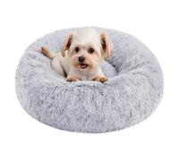 Feandrea PGW037G01 Fluffy Dog Bed, Cat Bed, Doughnut Cushion, Washable, Removable Padding, Long Plush, 50 cm Diameter, Light Grey