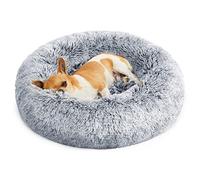 Feandrea PGW037G01 Fluffy Dog Bed, Cat Bed, Doughnut Cushion, Washable, Removable Padding, Long Plush, 50 cm Diameter, Light Grey