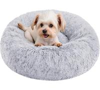 Feandrea Plush Donut Dog Bed,Cat Bed,Fluffy Dog Bed, Calming Round Doughnut Cus