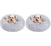 Feandrea Plush Donut Dog Bed,Cat Bed,Fluffy Dog Bed, Calming Round Doughnut Cushion,Machine Washable, small&medium Beds, Long Plush, Grey 50cm PGW037G01 (Pack of 2)