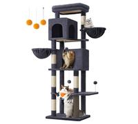 Feandrea Large Cat Tree, 175 cm Tall Cat Tower, Multi-Level Cat Condo with 2 Caves, 2 Baskets, 5 Scratching Posts, Self-Groomer, Perch, Hammock, for Indoor Cats, Dark Grey PCT182G02