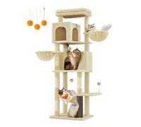 Feandrea Scratching Post, 178 cm High, XL, Multi-Storey Cat Tree | With 2 Caves, 2 Loungers, 5 Scratching Posts, Hammock, Large Platform, Summer Sand, CLAWFY Collection PCT182Y01