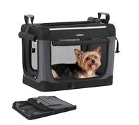 Feandrea Soft Dog Crate, Folding Pet Carrier, 50 x 35 x 35 cm | Oxford Fabric Travel Kennel, with Fleece Mat, Escape-Proof Zippers, for Car Travel, Ink Black, Bax Collection PDC015BH02