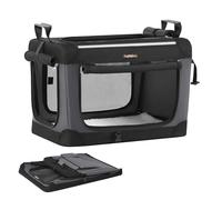 Feandrea Soft Dog Crate, Folding Pet Carrier, 60 x 42 x 42 cm | Oxford Fabric Travel Kennel, with Fleece Mat, Escape-Proof Zippers, for Car Travel, Black and Grey, BAX Collection PDC016B01