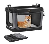 Feandrea Soft Dog Crate, Folding Pet Carrier, 76.2 x 53.4 x 53.4 cm | Oxford Fabric Travel Kennel, with Fleece Mat, Escape-Proof Zippers, for Car Travel, Black and Grey, BAX Collection PDC017B01