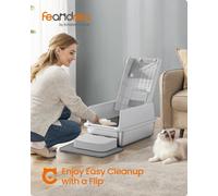 Feandrea Stainless Steel Cat Litter Box With Flip Lid, Scoop, Litter Mat, 2 Doors, For Cats Up To 15 Kg, Light Grey