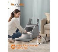 Feandrea Stainless Steel Cat Litter Box With Flip Lid, Xl Enclosed Litter Box With Leak-Proof Design