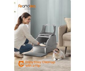 Feandrea Stainless Steel Cat Litter Box With Flip Lid, Xl Enclosed Litter Box With Leak-Proof Design