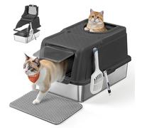 Feandrea Stainless Steel Cat Litter Box with Flip Lid, XL Litter Box with Leak-Proof Design, Scoop, Brush, Dual Entry, for Cats up to 15 kg, Ink Black PPT005BH01