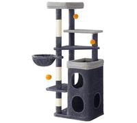 Feandrea Tall Cat Tree, Multiple-Level, 2 Caves, 3 Scratching Posts | 2 Large Caves, a Hammock, 3 Scratching Columns, Dark Grey and Dove Grey, Collection B2B PCT007G02